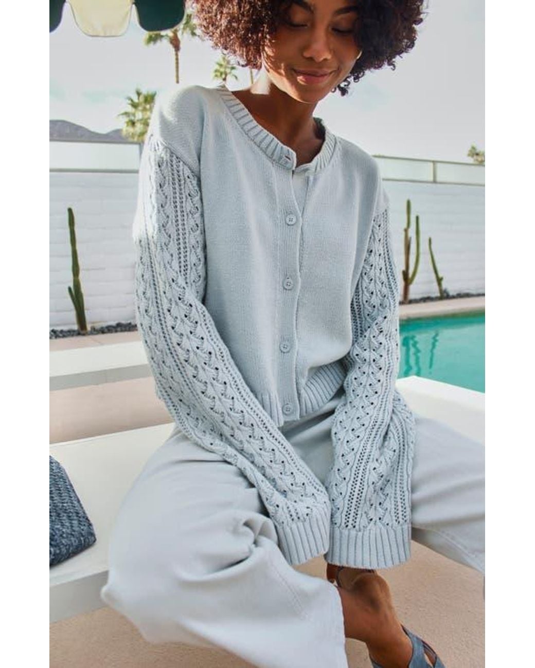 Splendid Gray Gracie Cable Stitch Sleeve Cardigan