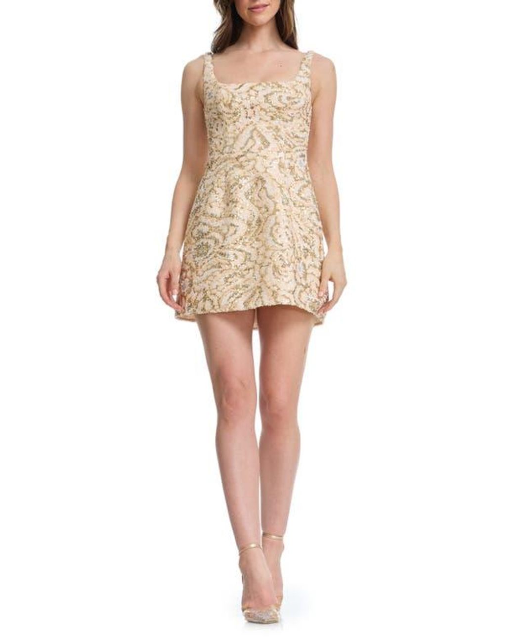 Dress the Population Devi Sequin Minidress in Natural | Lyst