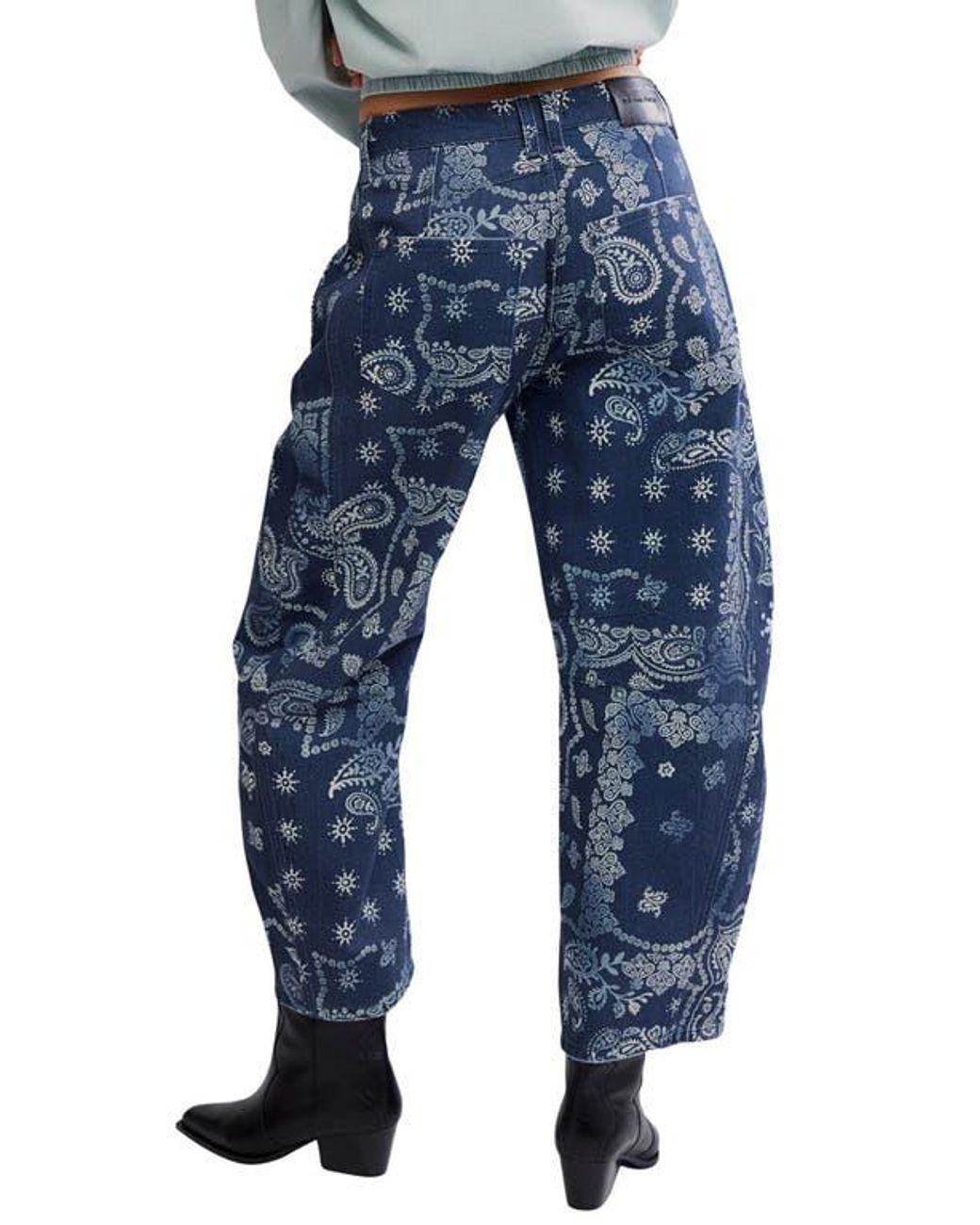 Free People Print Barrel Leg Jeans in Blue | Lyst