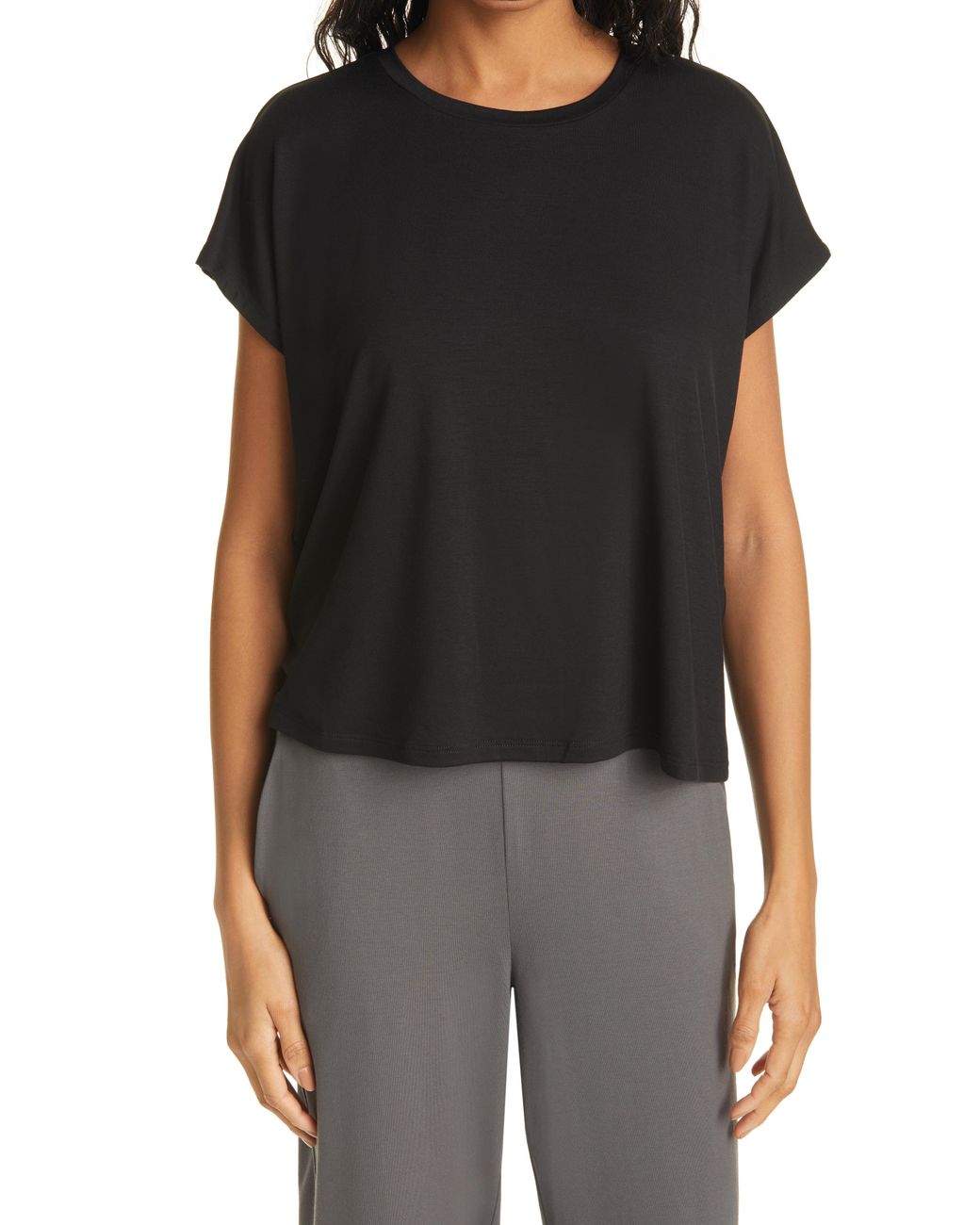 Eileen Fisher Crewneck Boxy Top in Black - Lyst