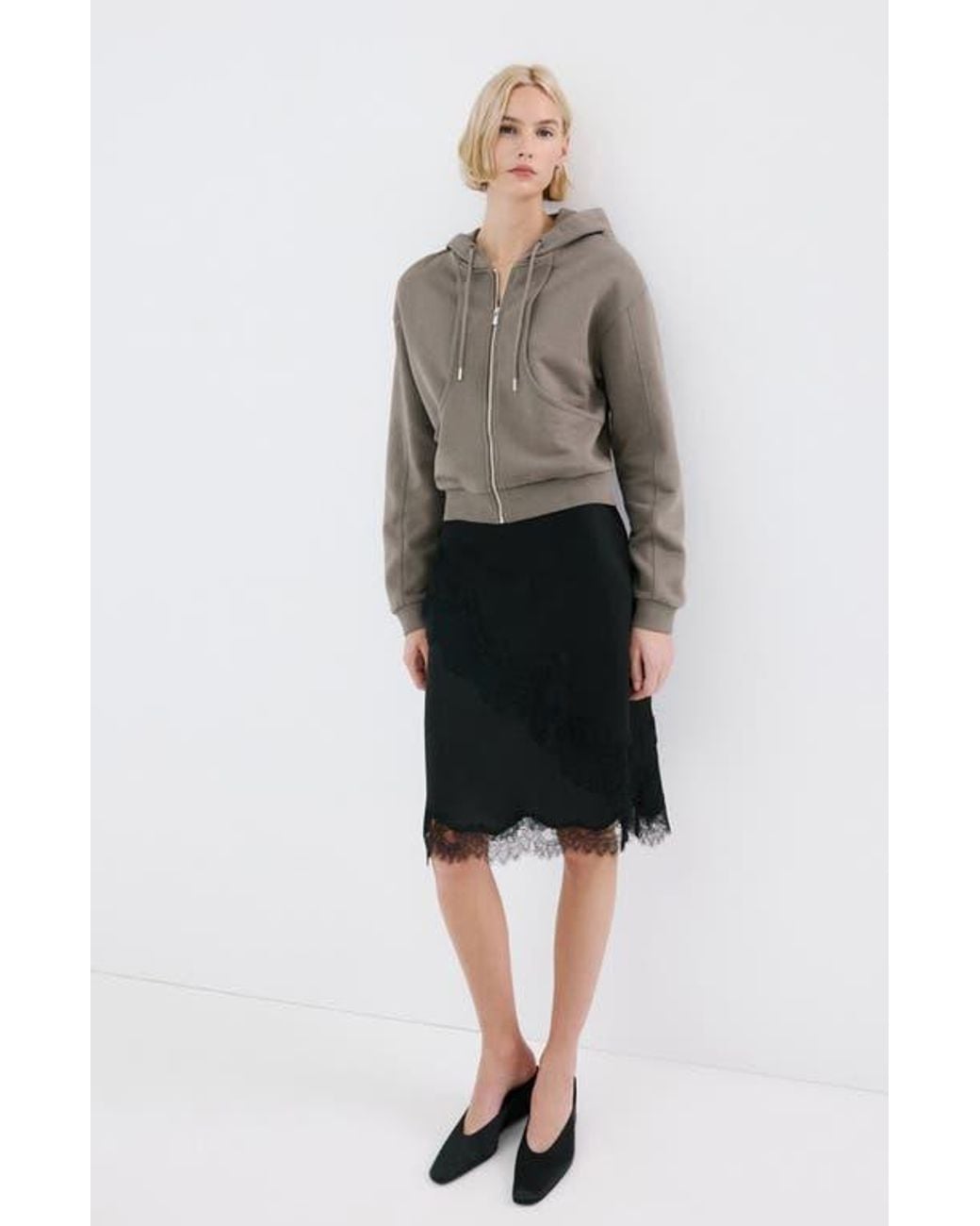 Mango Gray Seamed Terry Zip Hoodie