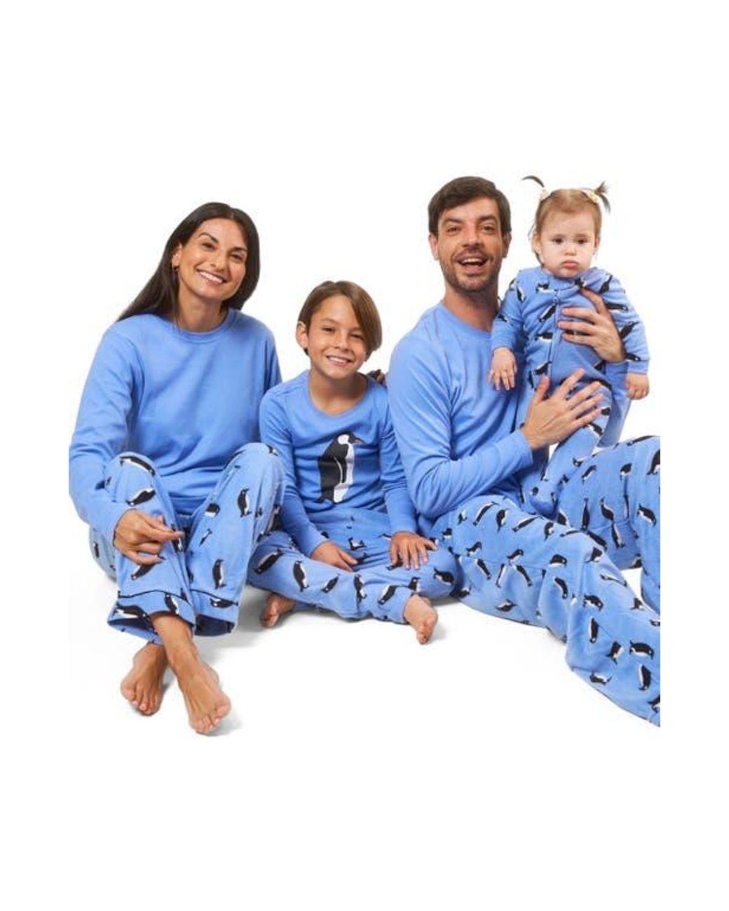 Leveret Blue Cotton Top & Fleece Pants Printed Matching Family Holiday Pajama Set