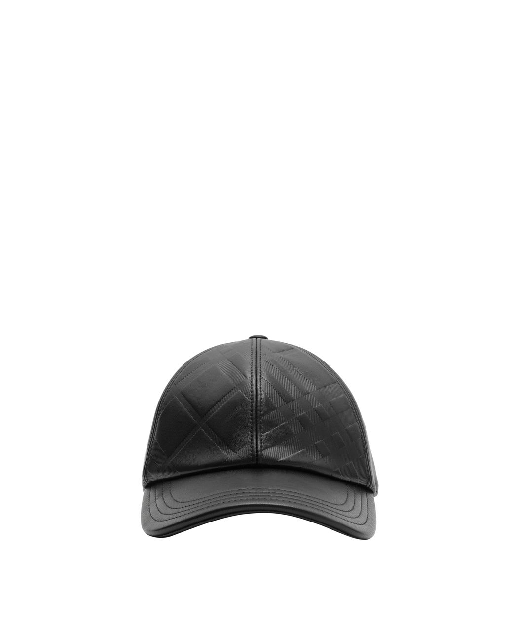 Burberry Black Embossed Check Leather Baseball Cap for men