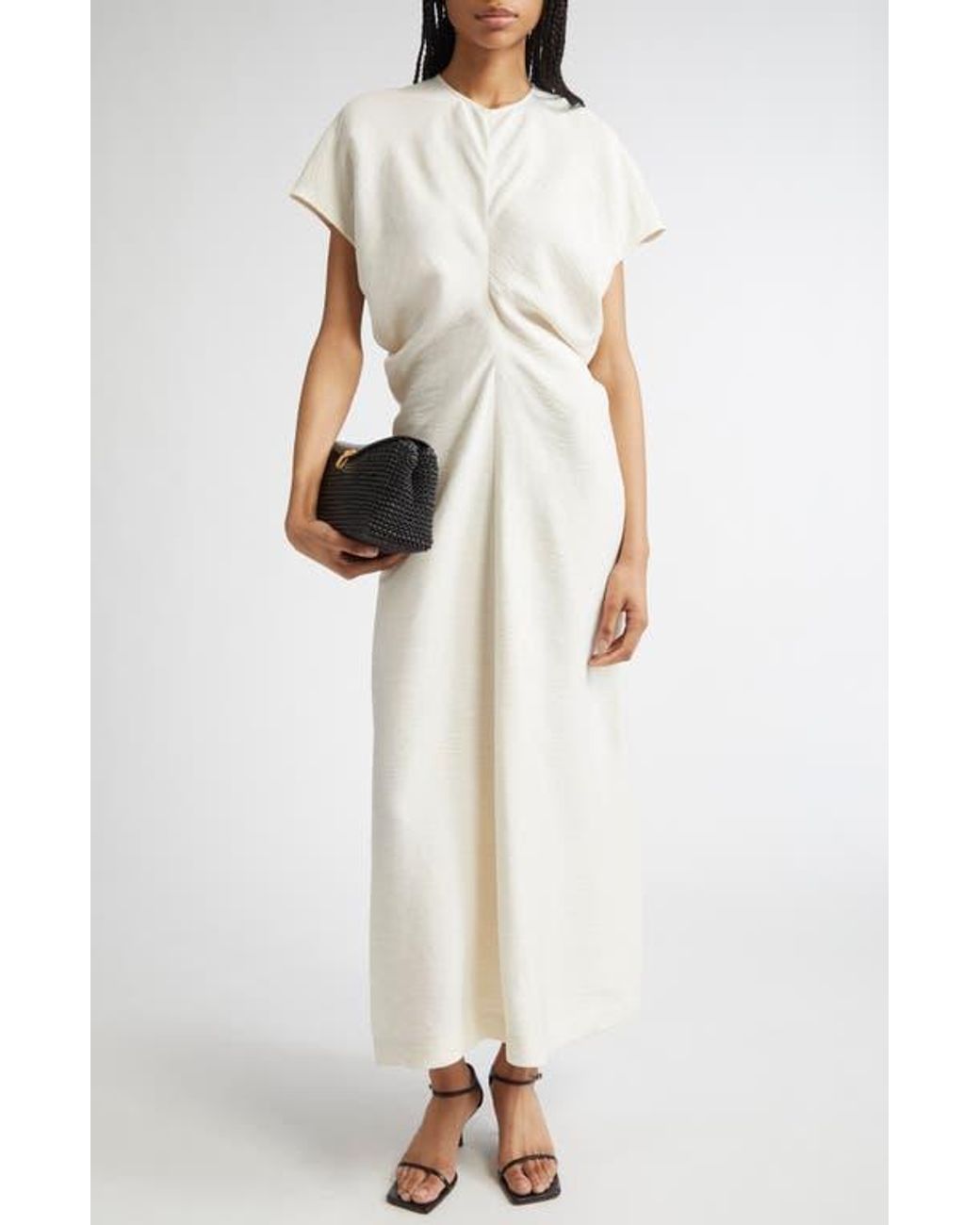 toteme white crinkled midi dress TOTEME Crinkle Texture Knit Maxi Dress in White
