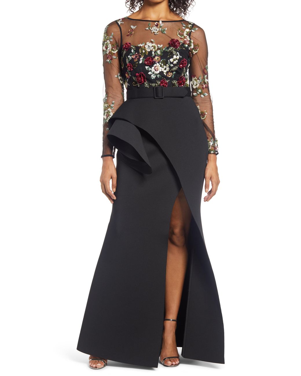badgley mischka black sequin gown