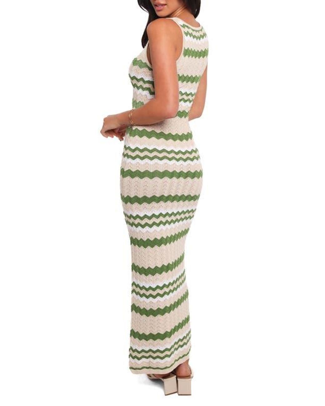 Petal & Pup Hubert Chevron Pointelle Knit Maxi Dress in Green | Lyst