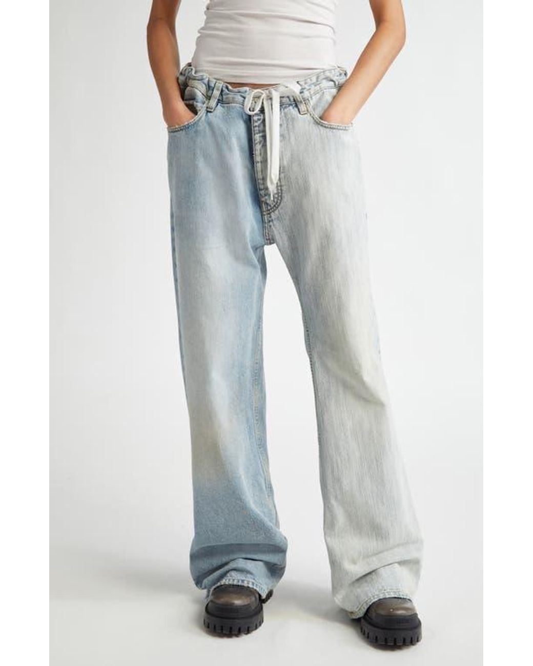 Balenciaga 50-50 Distressed Denim Wide Leg Jeans in Blue | Lyst