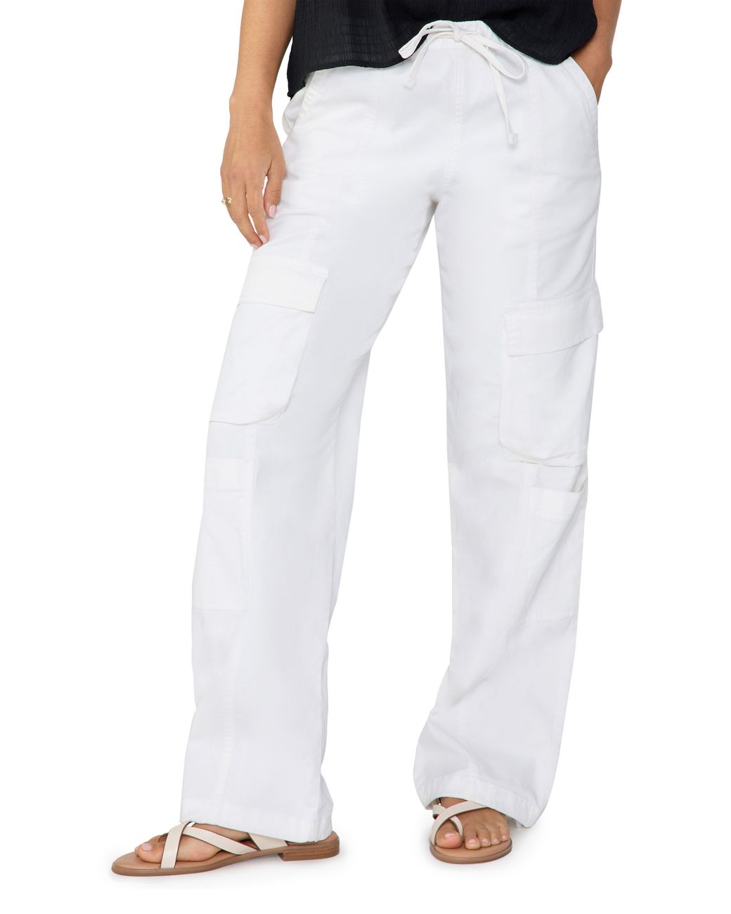 Sanctuary '90s Drawstring Stretch Cotton Cargo Pants in White Lyst