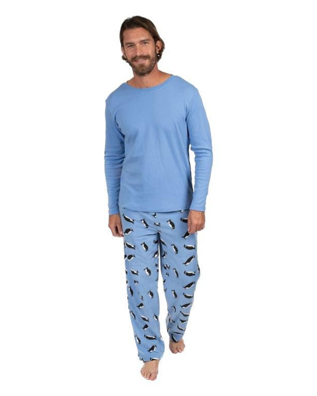 Leveret Blue Cotton Top & Fleece Pants Printed Matching Family Holiday Pajama Set for men