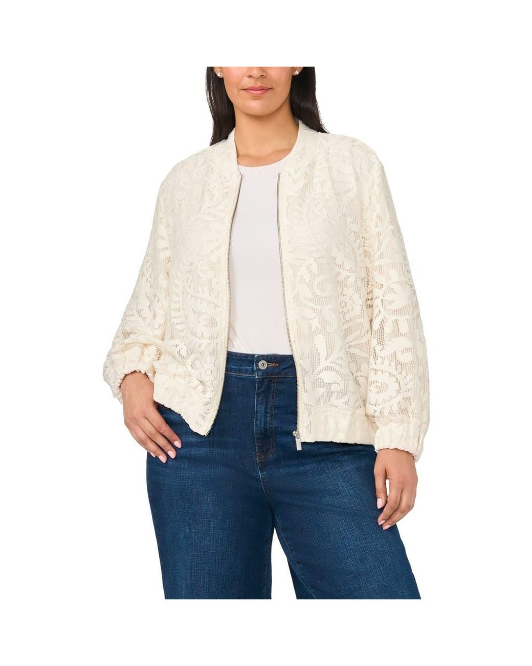 Halogen® White Lace Bomber Jacket