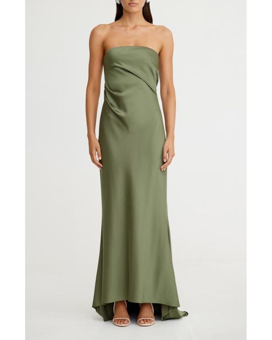 Significant Other Lucile Strapless Satin Gown With Train in Green | Lyst