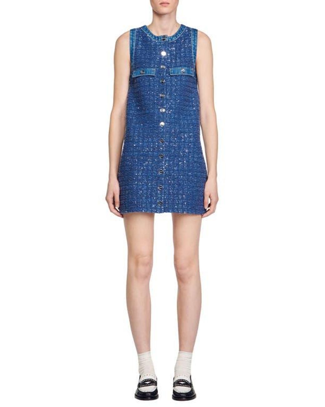 Sandro Palmare セ　ロゴボタン　ツイードミニワンピ sandro-Blue-Palmare-Sequin-