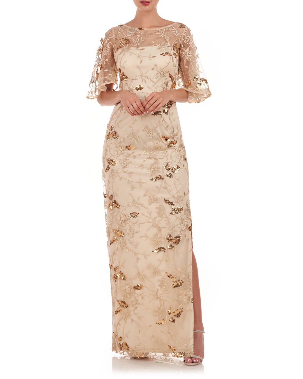 JS Collections Daphne Embroidered Sequin Column Gown in Natural | Lyst