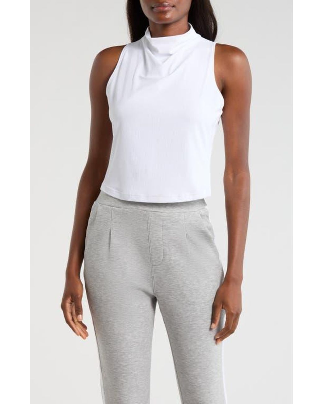 Neck Less. Top Mpg Rib Funnel Neck Sleeveless Top in White | Lyst