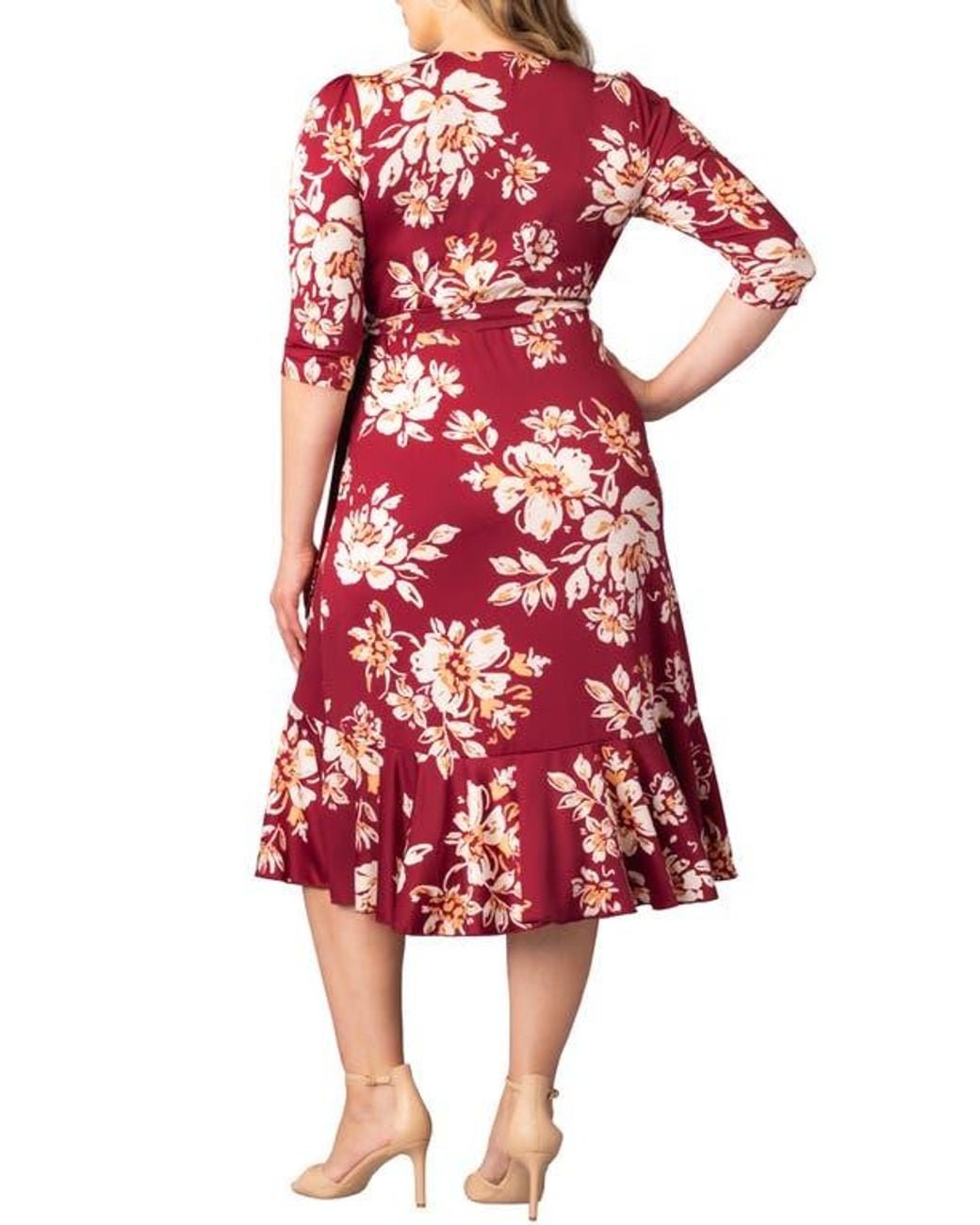 Kiyonna Red Flirty Flounce Wrap Dress