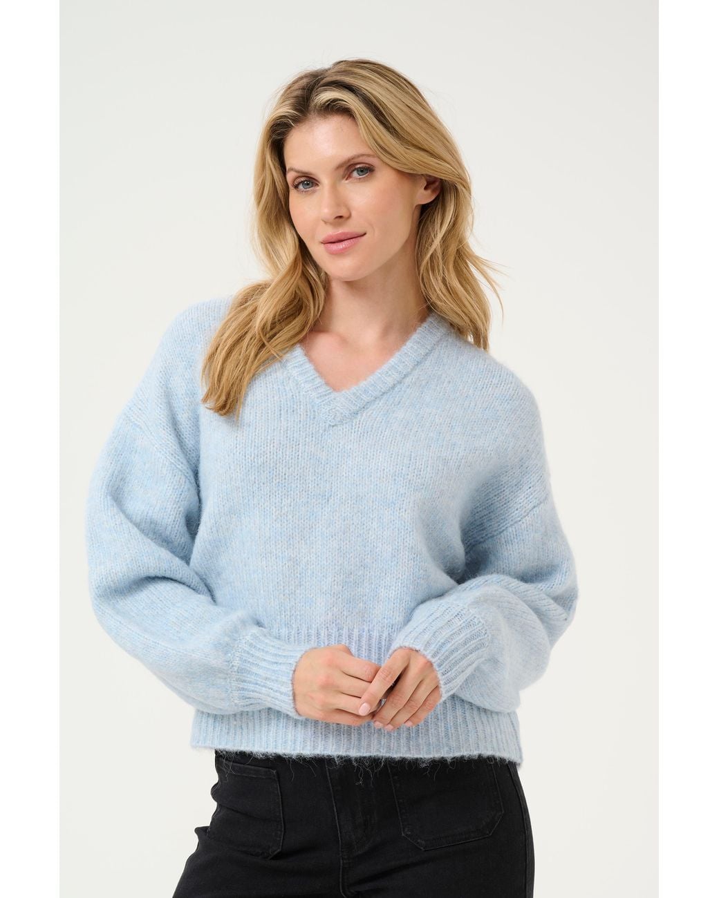 Kaffe Blue Katrina V-Neck Casual Fit Pullover