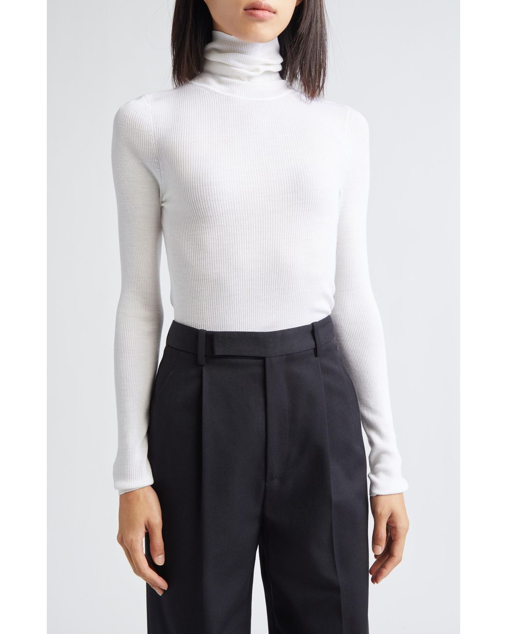 Twp White Wool Rib Turtleneck Top