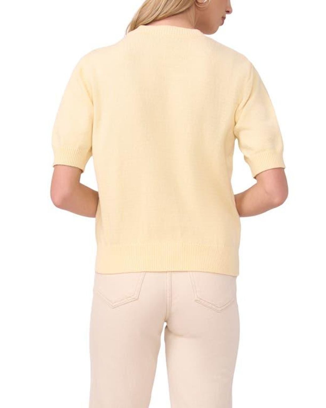 Vince Camuto Natural Floral Appliqué Cotton Blend Sweater