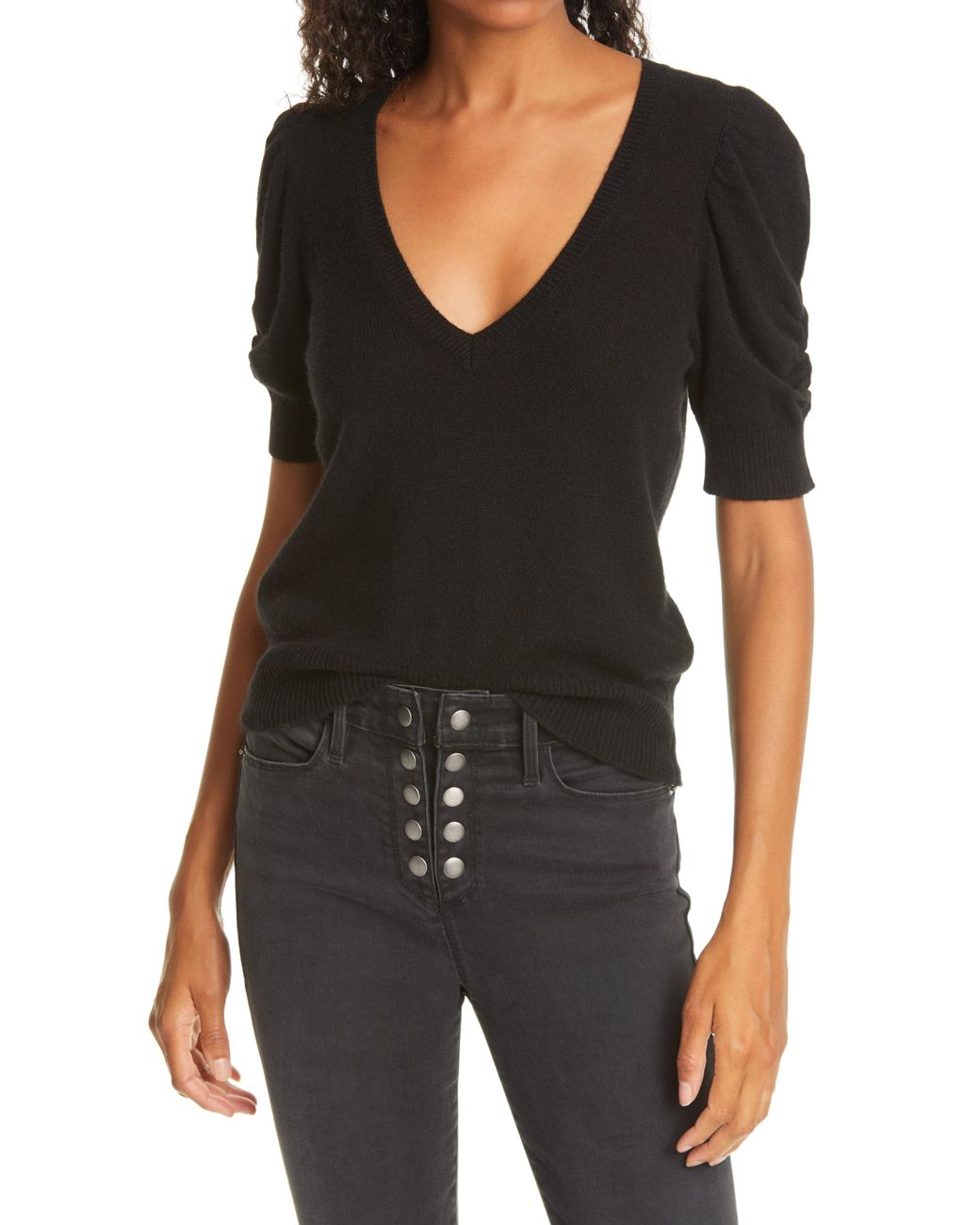womens black short sleeve sweater