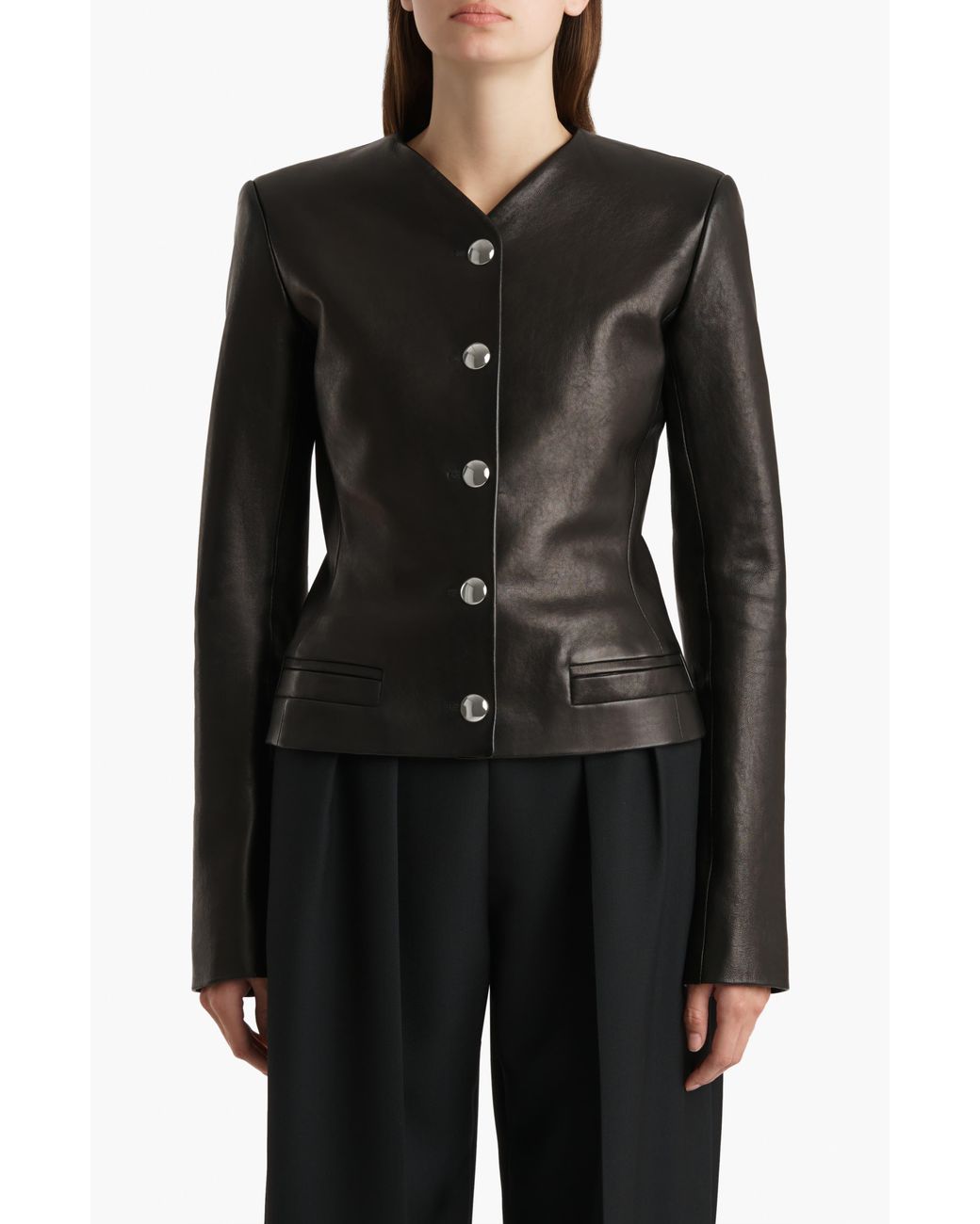 Khaite Black Nara Collarless Leather Jacket