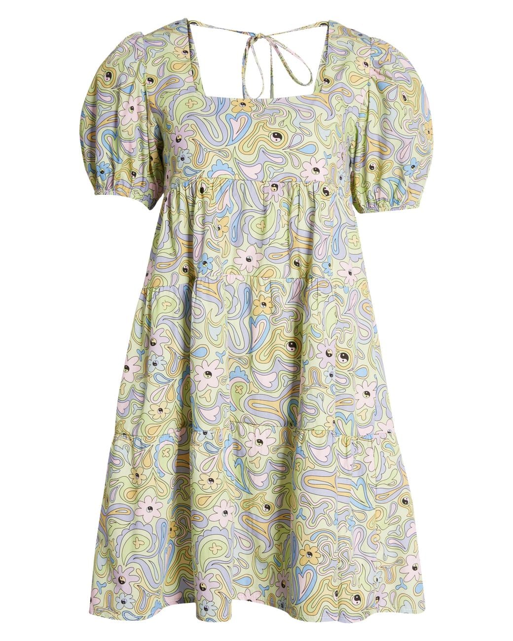 Vintage Supply Puff Sleeve Cotton Babydoll Dress In Multi At Nordstrom