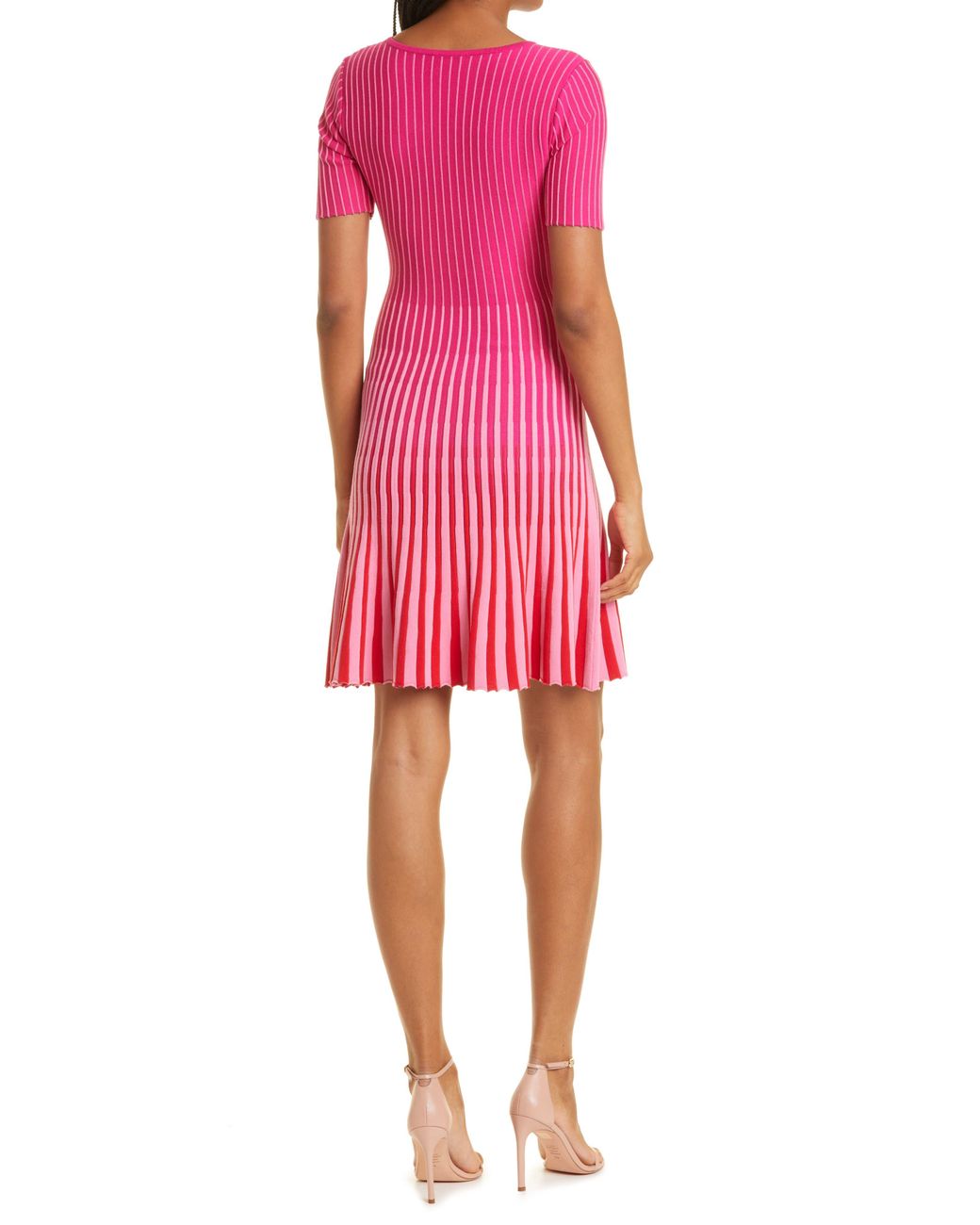 MILLY Inset Stripe Godet Dress in Red 