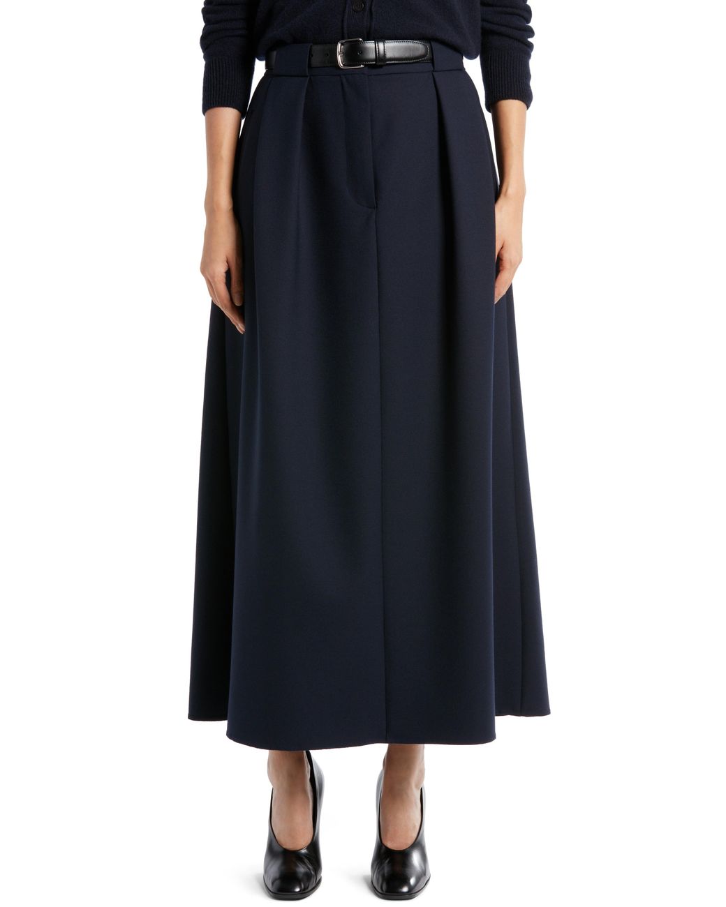 The Row Jaako Pleated Stretch Wool Skirt in Dark Navy (Blue) - Lyst