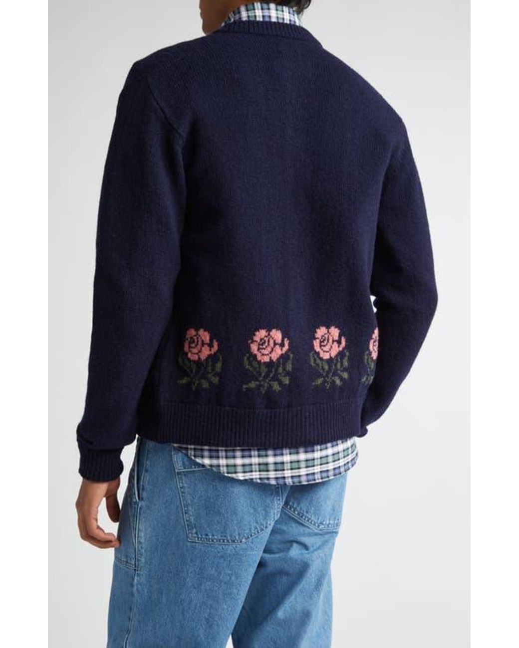 Noah Floral Shetland Wool Cardigan in Blue for Men | Lyst