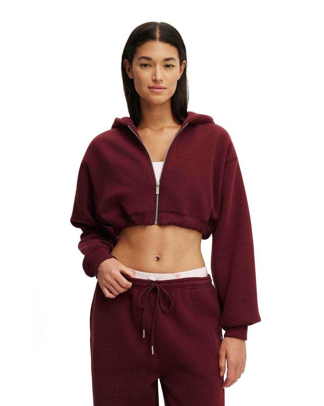 Cotton On Red Active Plush Micro Cropped Zip Through