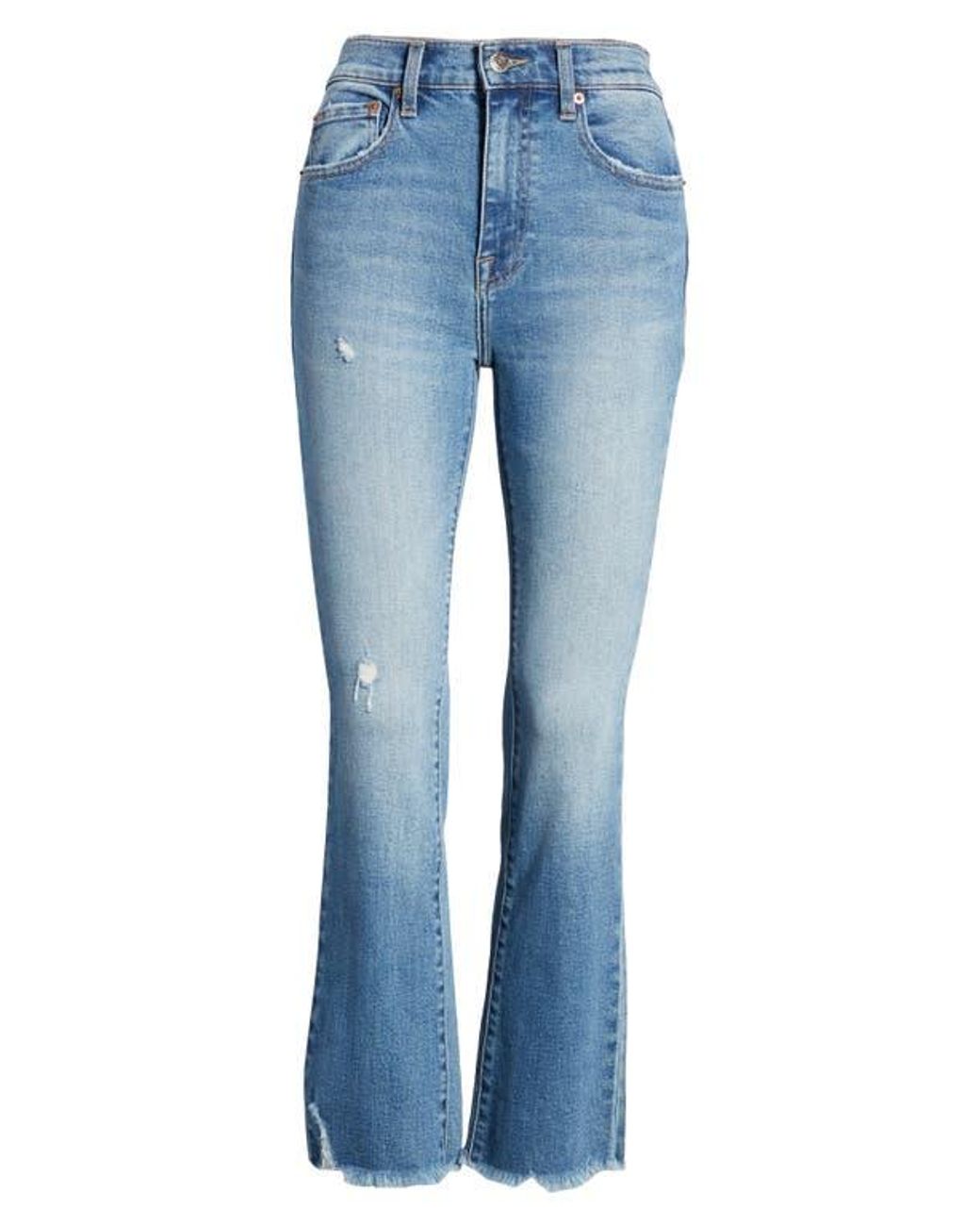 Pistola Blue Distressed High Waist Chew Hem Crop Bootcut Jeans