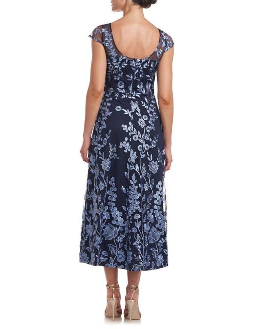 JS Collections Meredith Floral Embroidery A-Line Dress in Blue | Lyst