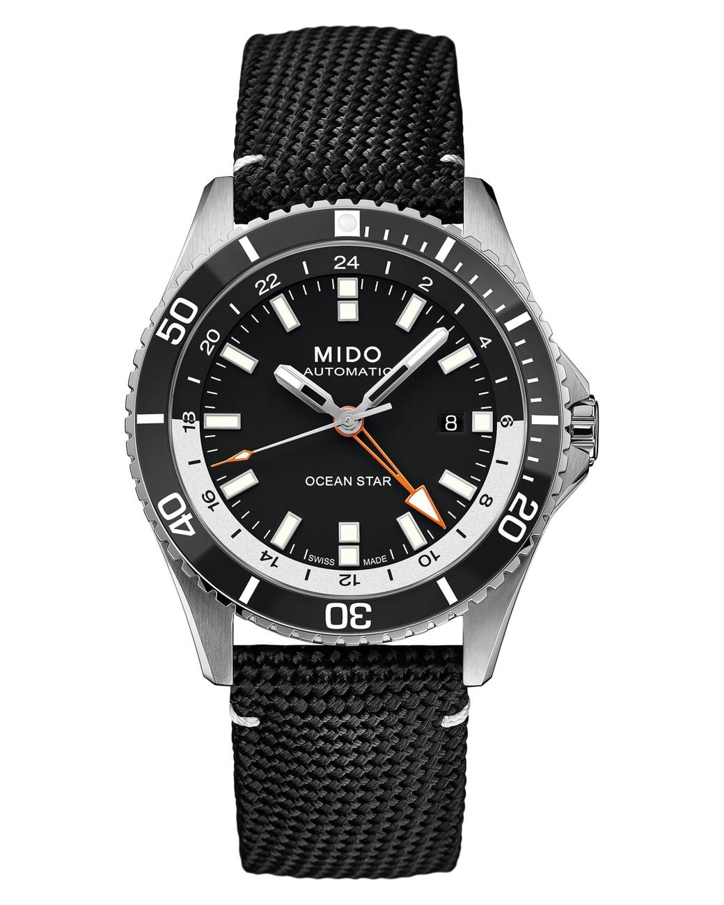MIDO Black Ocean Star Gmt Automatic Webbing Strap Watch, 44Mm for men