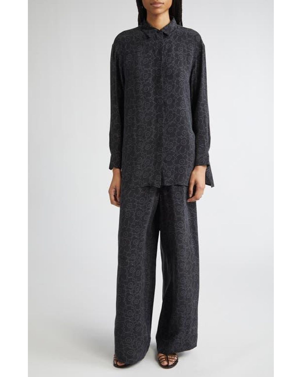 Marimekko Oanet Piirto Unikko Wide Leg Pants in Black | Lyst