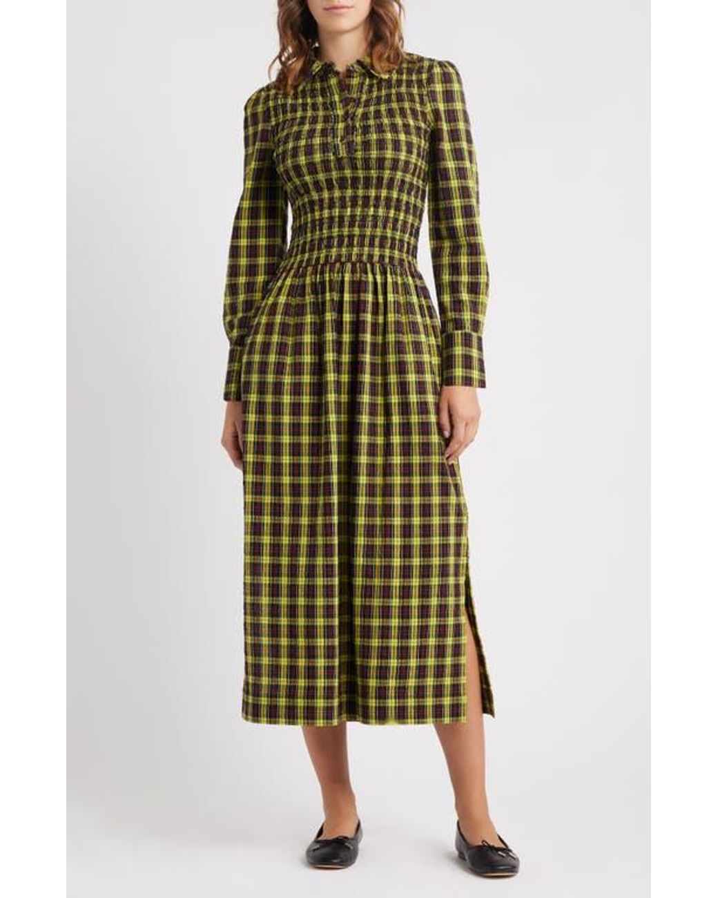 Damson Madder Hazel Plaid Long Sleeve Organic Cotton Dress in Green | Lyst Damson Madder Hazel Plaid Long Sleeve Organic Cotton Dress in Green | Lyst
