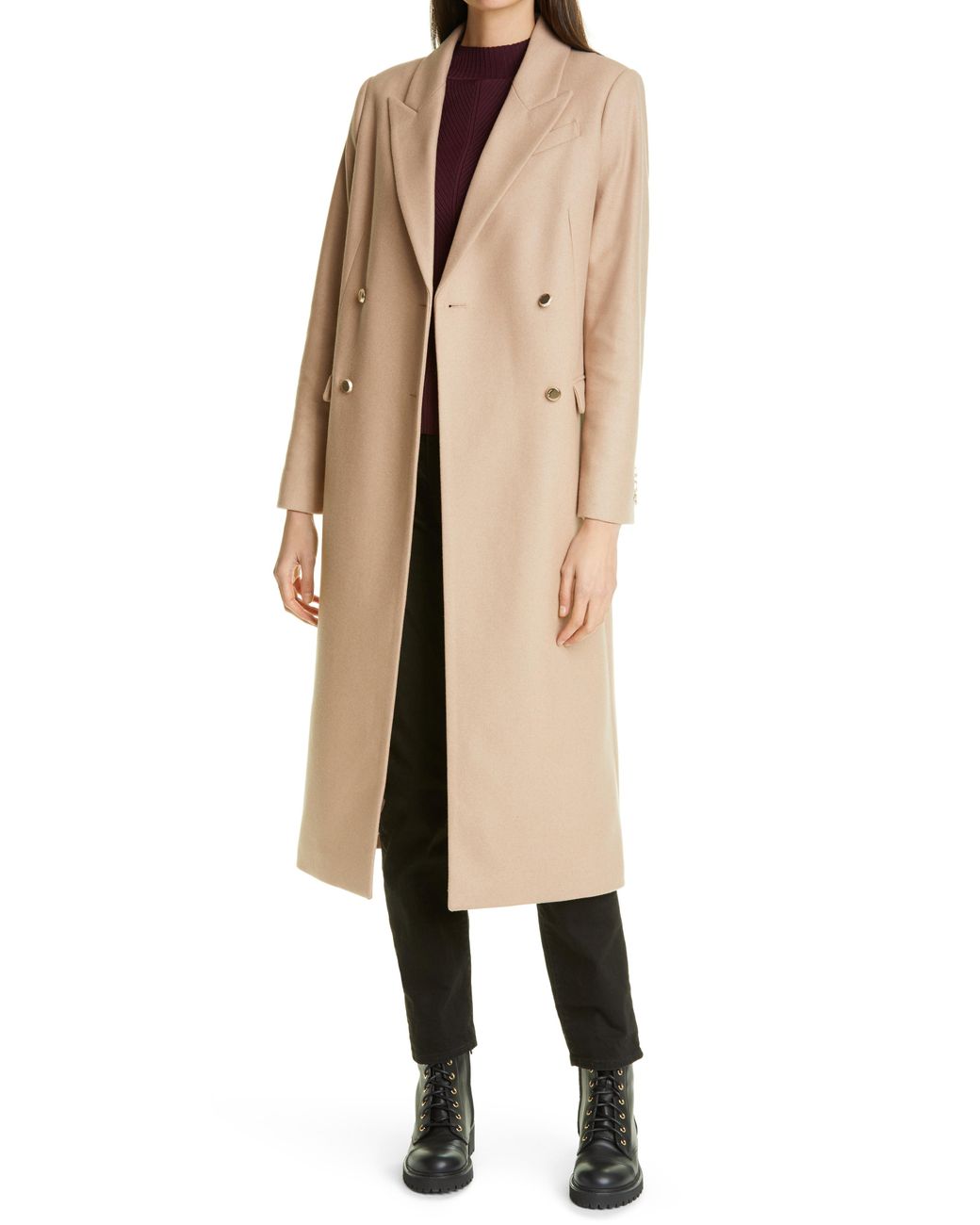 Ted Baker Yecara Double Breasted Wool Blend Coat in Camel (Natural) - Lyst