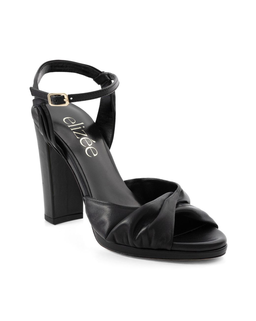 Elizee Black Simone Sandal Leather Platform Heel