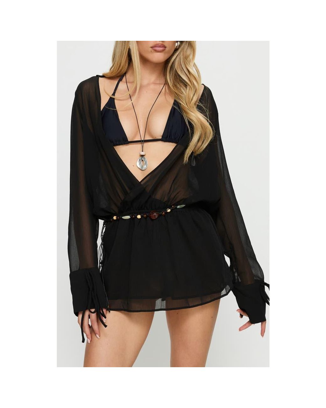 Princess Polly Black Opalina Belted Chiffon Romper