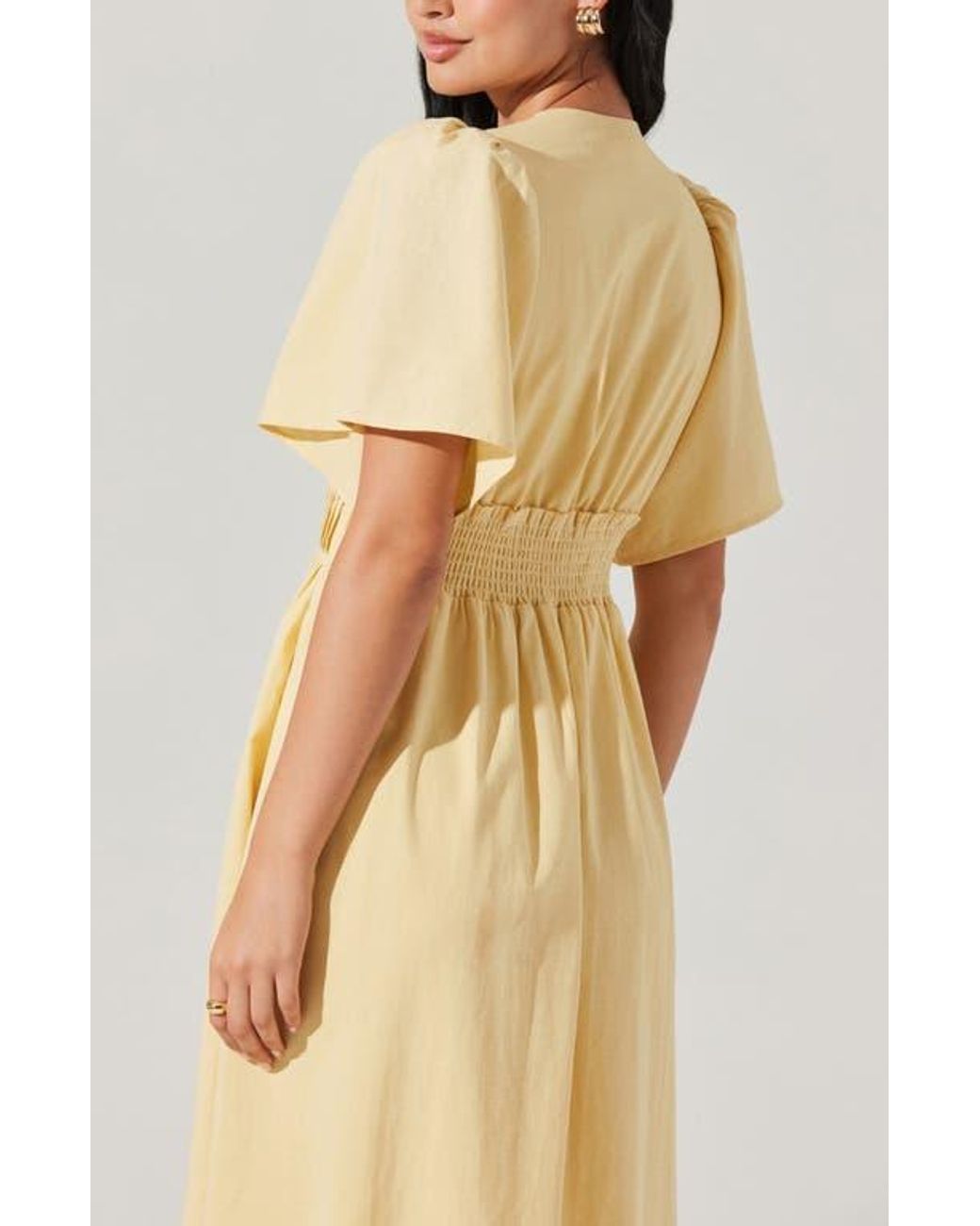 Astr Hadleigh Scallop Detail Cotton Blend Midi Dress in Yellow | Lyst