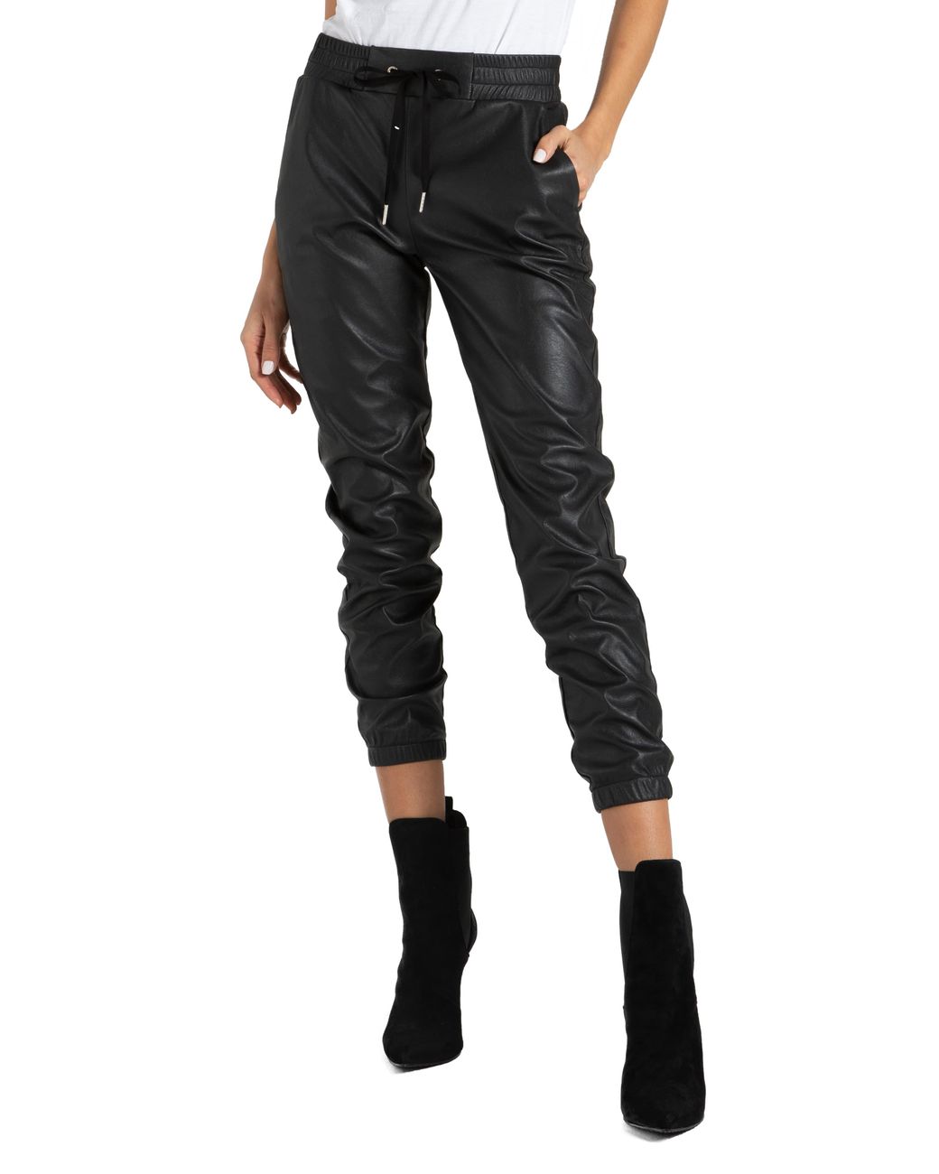 faux leather jogger trousers