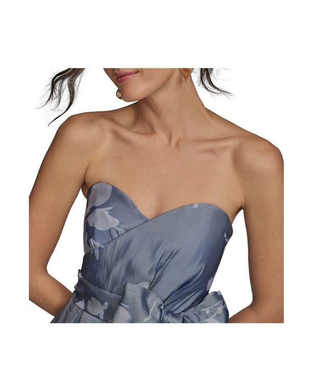 Donna Karan Floral Strapless Fit & Flare Gown in Blue | Lyst