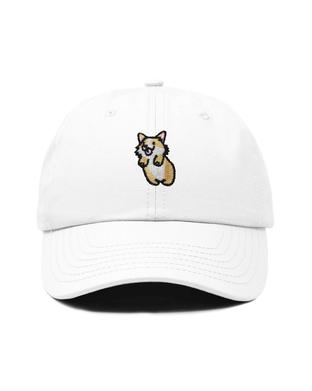 Alix White Leaping Corgi Embroidered Cap