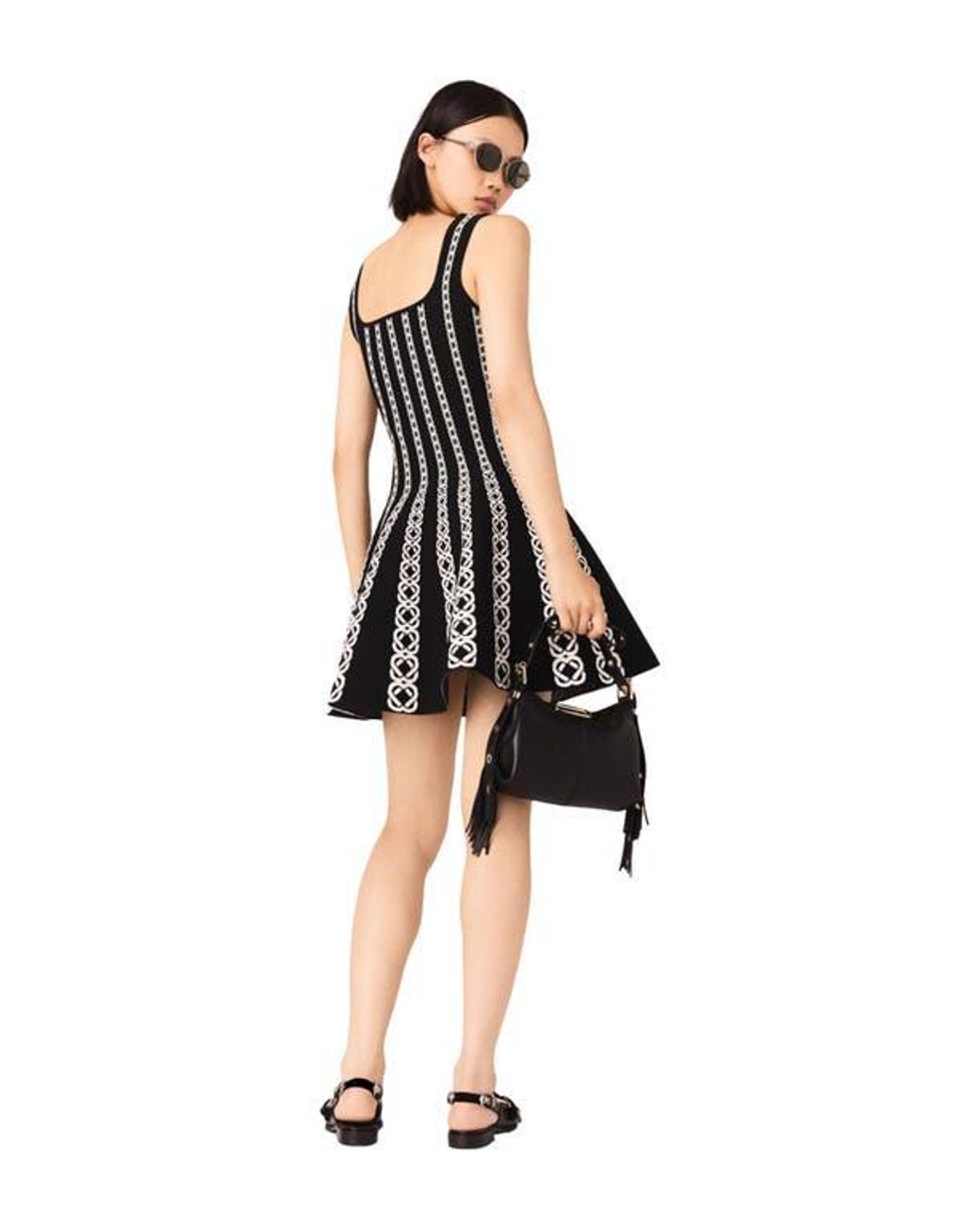 maje jacquard knit mini dress in Black Maje clothing