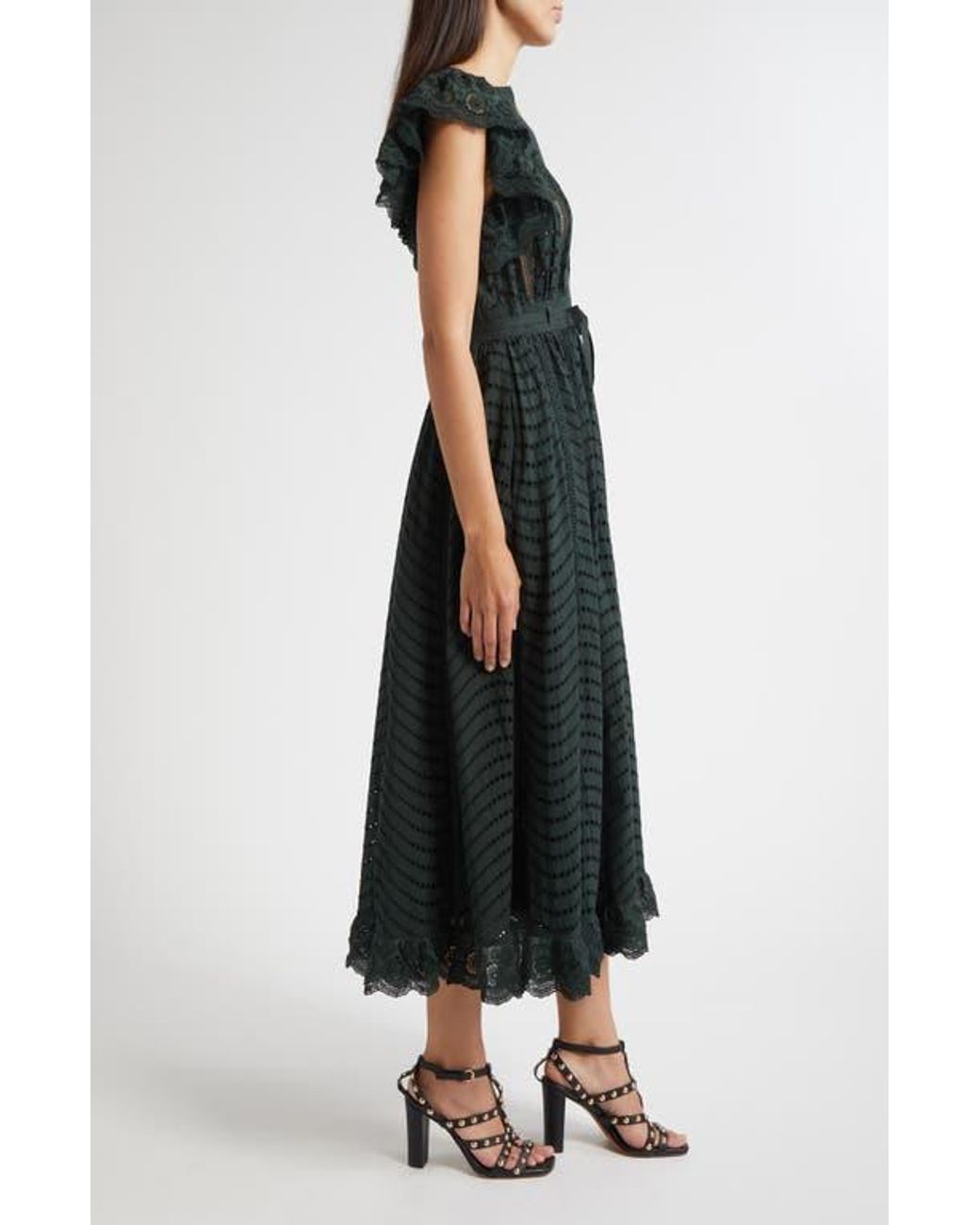 Ulla Johnson Olga Flutter Sleeve Midi Dress in Black | Lyst