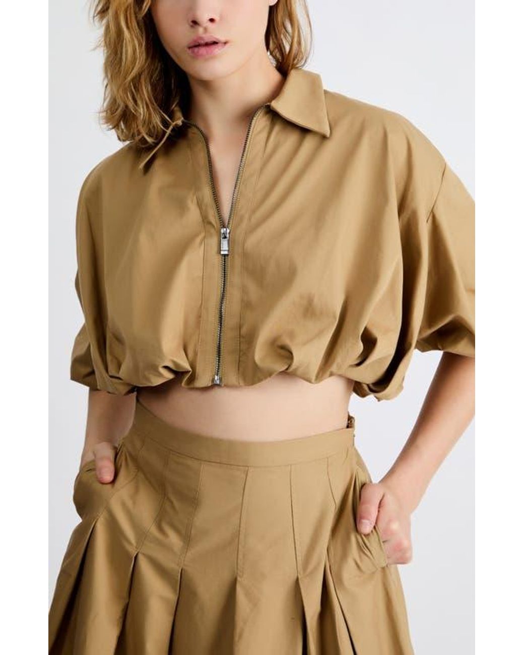 Extro & Vert Brown Indie Zip-Up Crop Top