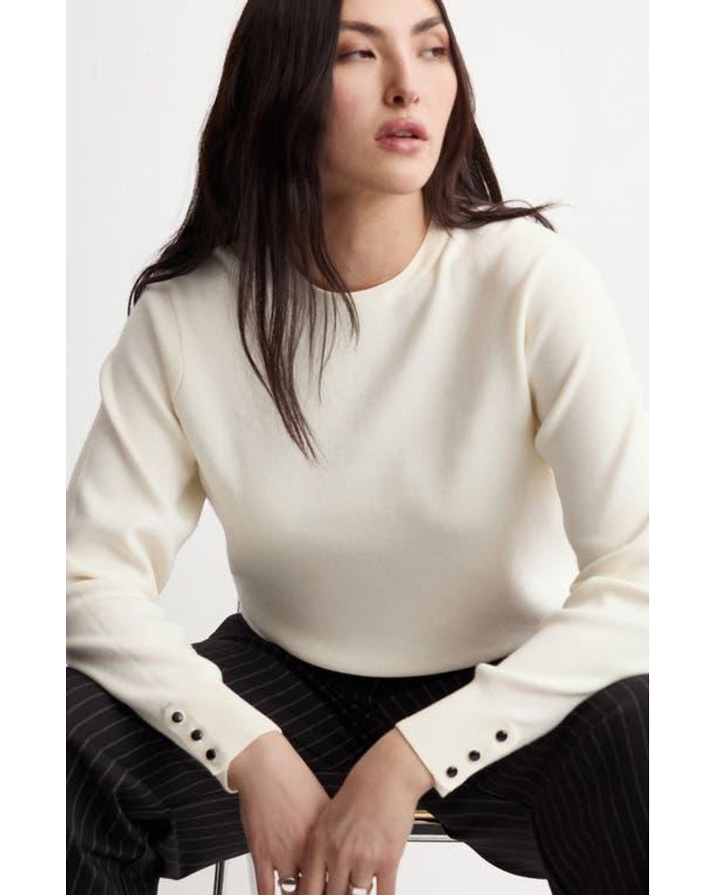 Mango White Button Cuff Sweater
