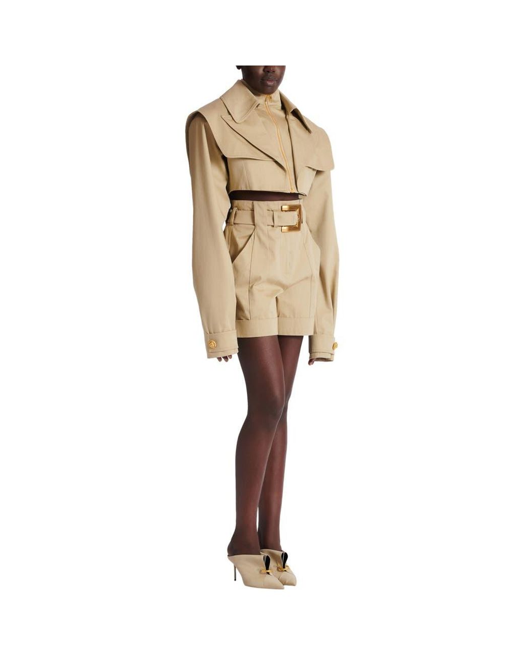 Balmain Natural Cropped Gabardine Jacket