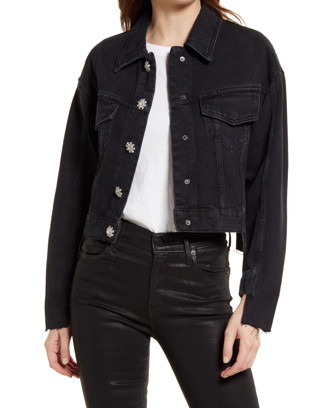 Allsaints Patch Diamonte Denim Jacket In Black 