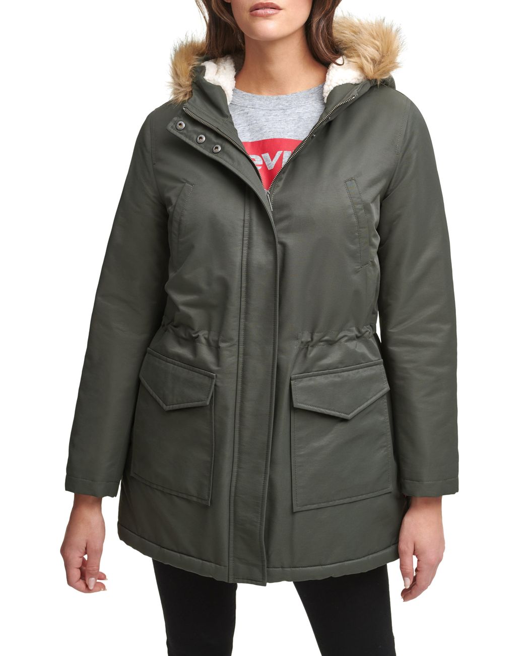 Levi's Water Repellent Parka With Faux Shearling Lining & Faux Fur Trim  Hood in Gray | Lyst