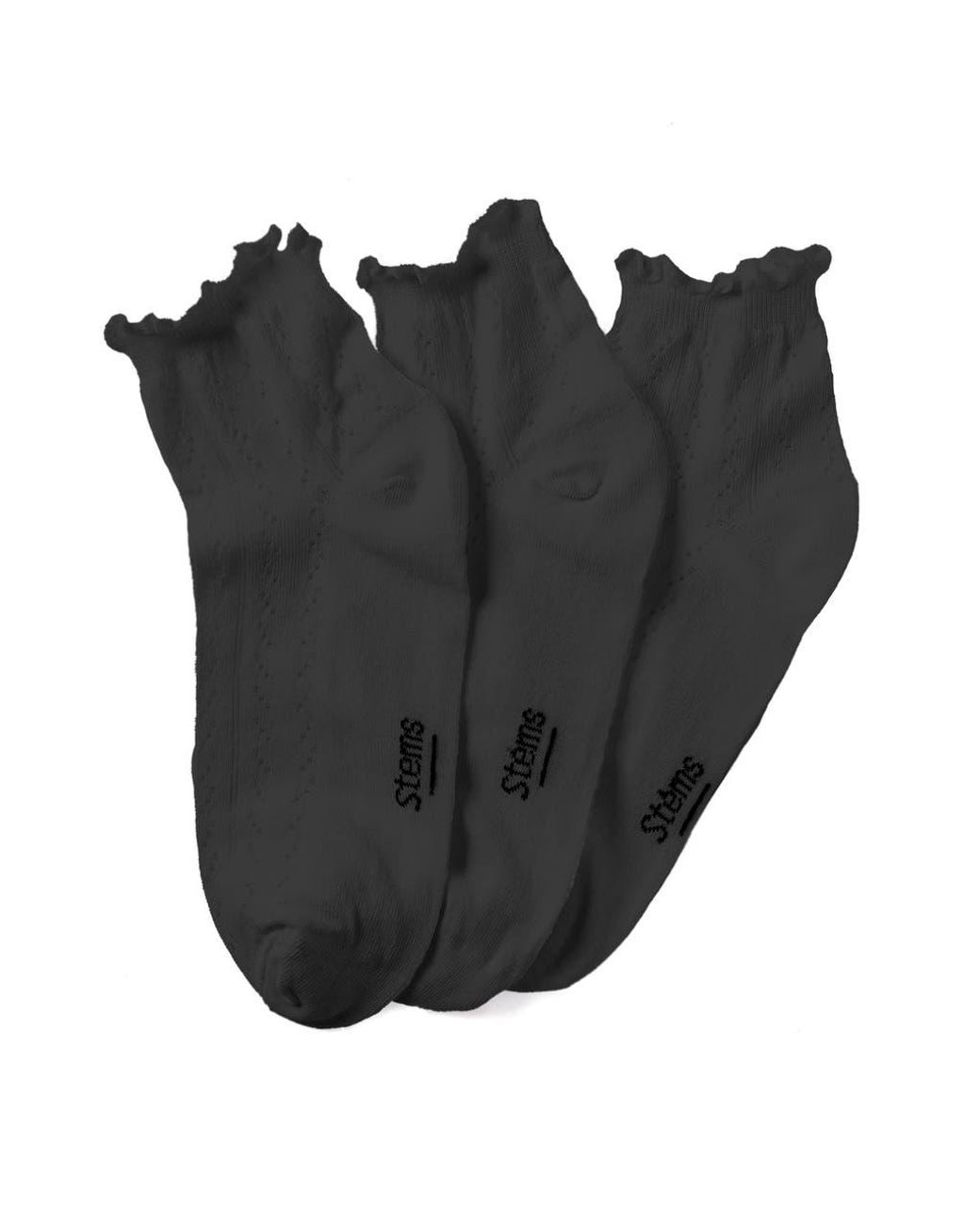 Stems Black Pointelle 3-Pack Ankle Socks