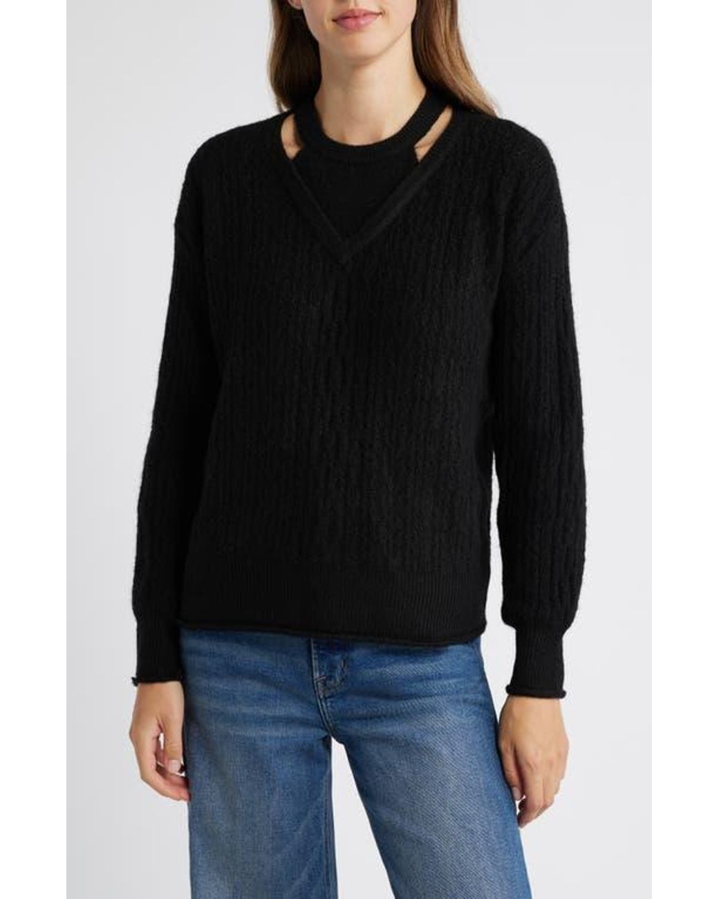 Wit & Wisdom Black V-Neck Sweater With Bib